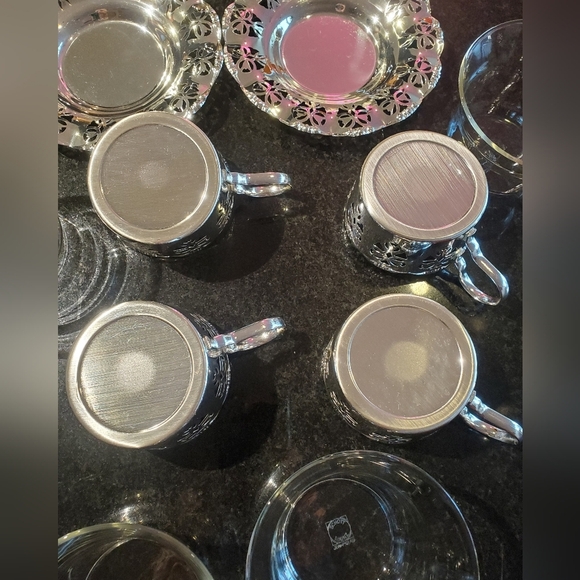 Vintage Schott Mainz Chrome Tea Cups Set 4 - Picture 6 of 11